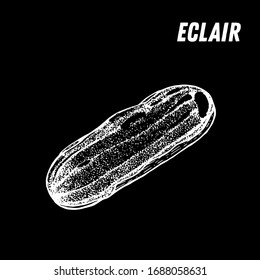 French dessert eclair sketch. French pastries . Food menu design template. Hand drawn sketch vector illustration.