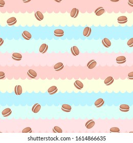 French dessert macaron cake, macaron candy multicolor striped seamless background. Hand drawn vector pattern. Delicious colorful dessert pastry. wallpaper