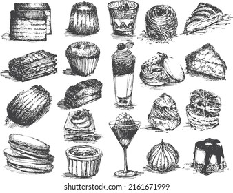 French Desserts 1 Sketch Vector Stock Vector (Royalty Free) 2161671999 ...