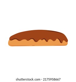 French eclair vector flat Illustration. Cartoon bakery food.