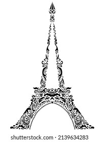 Französischer Eiffelturm in schwarz-weißer Farbe. Tattoo von Paris Wahrzeichen. Qualitative Vektorgrafik