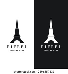 Edificio francés de torre eiffel y diseño de logotipo de torre alta.Con ilustración de vector editable.