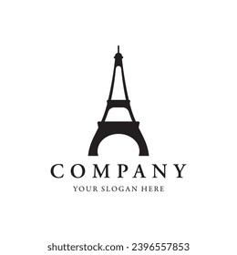 Edificio francés de torre eiffel y diseño de logotipo de torre alta.Con ilustración de vector editable.