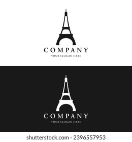 Edificio francés de torre eiffel y diseño de logotipo de torre alta.Con ilustración de vector editable.