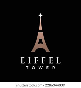 Edificio francés de torre eiffel Diseño de logotipo y torre alta.Con ediciones de ilustración vectorial.