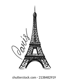 Ilustración vectorial de la torre Eiffel francesa. Francia, imagen dibujada a mano por el símbolo de París