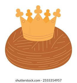 French Epiphany cake sign, symbol, vector icon. Three kings cake. Epiphany kings cake with a golden paper crown