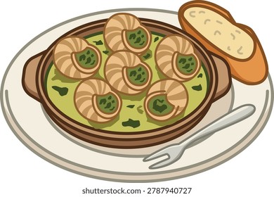 French escargots served with bread and a fork