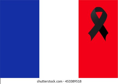 French flag with a black mourning ribbon