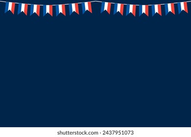 French flag bunting Eiffel background for Bastille Day. Tricolour blue white red backdrop design vector illustration 