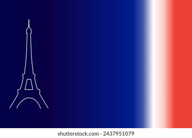 French flag bunting Eiffel background for Bastille Day. Tricolour blue white red backdrop design vector illustration 