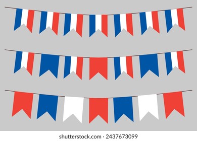 French flag bunting set isolated elements. Vector illustration for decoration Bastille day. 