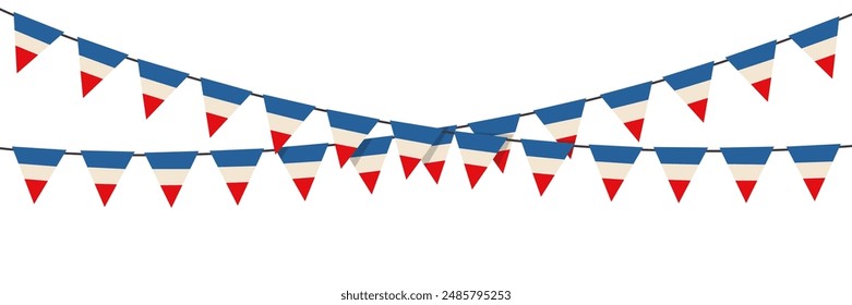 French flag buntings garlands isolated on white background.