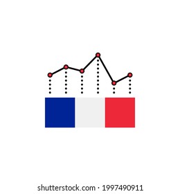 French Flag And Business Chart, Unstable Economic Indicators Concept