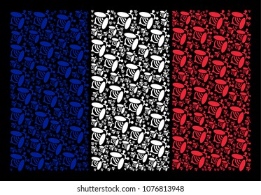 French Flag collage created of bee design elements. Vector bee pictograms are combined into conceptual French flag pattern on a black background.