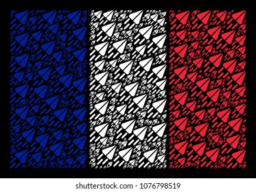 French Flag collage created of space ship pictograms. Vector space ship items are organized into mosaic France flag illustration on a black background.