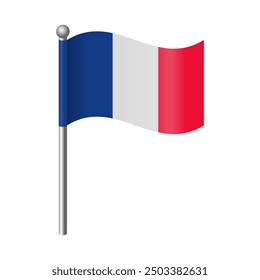 The French flag flutters and waves on the flagpole. Editable and scalable vector graphic illustration in EPS format, suitable for icons, banners, emblems, and more.