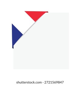 Bandera francesa dobló la cinta de la esquina en fondo transparente. Bandera de Francia.