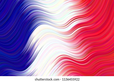 French Flag Gradient Distorted Wavy Stripes Vector Background. Abstract Waving Flag of France Design. Vivid Blue White Red Fluid Texture. Dynamic Diagonal Curvy Lines Texture.
