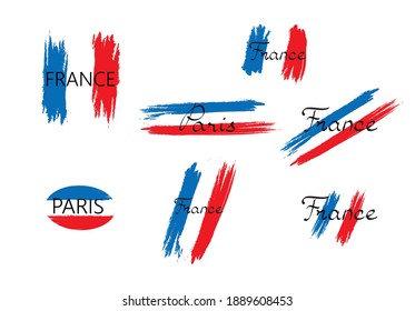 French flag with handwritten lettering France brush stroked national country design element