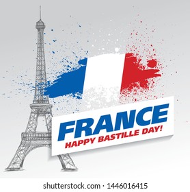 French flag. Happy Bastille Day. 14 th of July. Vector illustration