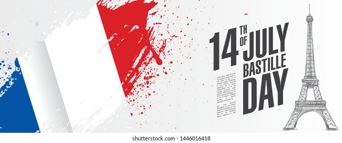French flag. Happy Bastille Day. 14 th of July. Vector illustration