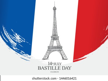 French flag. Happy Bastille Day. 14 th of July. Vector illustration