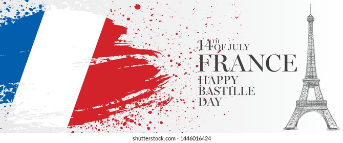 French flag. Happy Bastille Day. 14 th of July. Vector illustration