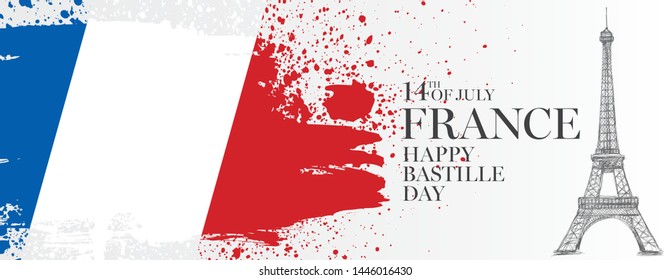 French flag. Happy Bastille Day. 14 th of July. Vector illustration