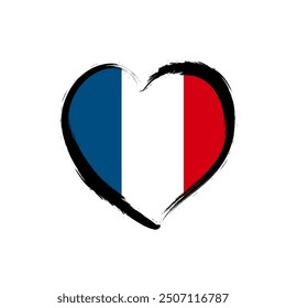 French flag heart illustration. Grunge-style heart shape filled with France national colors