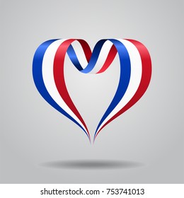 French flag heart-shaped wavy ribbon. Vector illustration.