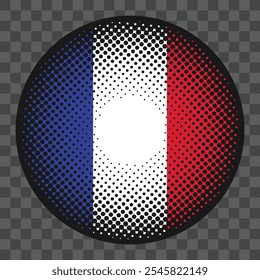 French flag icon with halftone overlay. Round vector icon on checkered background