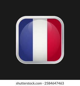 French flag icon isolated on black background. Square vector icon with rounded corners