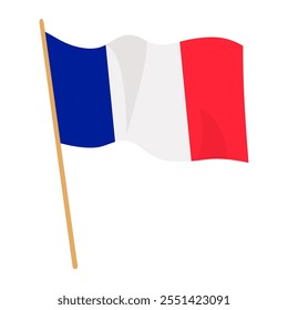 French Flag icon vector in flat style. France flag modern icon. Waving in the Wind on Pole. Waving National Flag of France