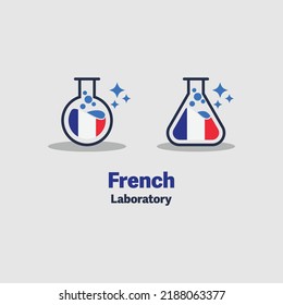 French flag and laboratory logo design, simple and luxurious minimalist, perfect for your business