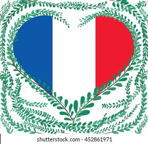 french flag in leaf and flower crown vector