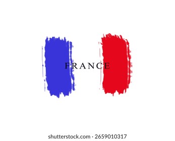 Bandeira francesa feita em pincel design estilo pintura isolado no fundo branco.