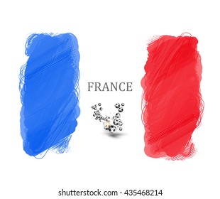 French flag made in brush stroke background with soccer ball
