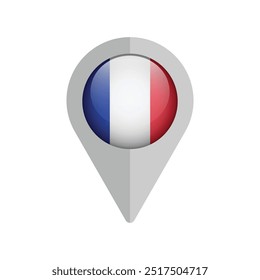 Pino de mapa de bandeira francesa ícone isolado ilustração vetorial. Ponto de localização de países franceses, forma de sinal.