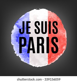 French flag on dark background. Vector illustration Pray for Paris 13 November 2015. Tribute to the victims of terrorictic attacks in Paris. "Je suis Paris" - french "I am Paris"