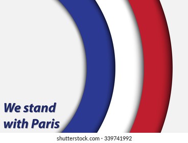 French flag on white background. The day of terrorist attack in Paris. Vector Illustration