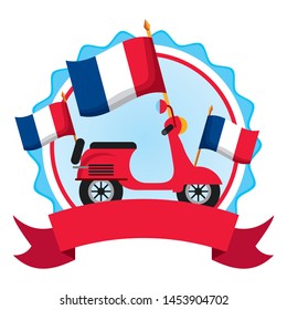 french flag in pole happy bastille day flat design vector illustration