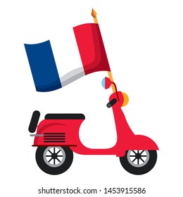 french flag in pole happy bastille day flat design vector illustration