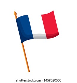 french flag in pole happy bastille day flat design vector illustration