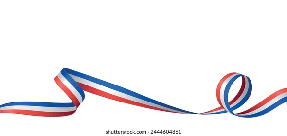 French flag ribbon. Curly ribbon on white background. Vector illustration.