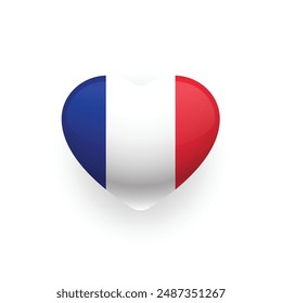 Bandera francesa en forma de icono de corazón. Orgullo nacional de Francia. Ilustración vectorial.