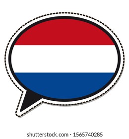 French flag speech bubble sticker on white background. Vintage vector badge. Template design element. Travel sign. Symbol of Independence Day, souvenir sport game, button language, icon.