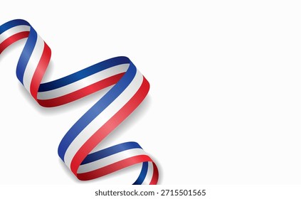French flag stylized wavy ribbon, symbolizing national pride, celebration, or cultural identity. Vector illustration.