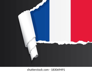 French flag under ripped paper vector illustration.