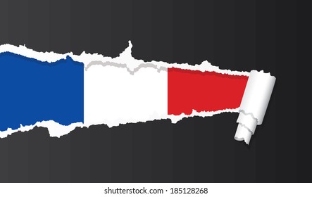 French flag under ripped paper vector illustration.
